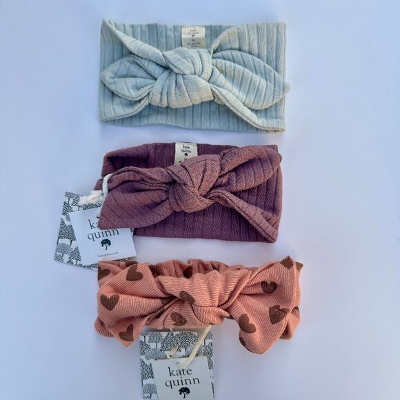 Kate Quinn Head Bow Set | Rib Knit, 3-Pack | Ice Blue, Mauve & Blush | 6–12M (M) - Picture 1 of 4